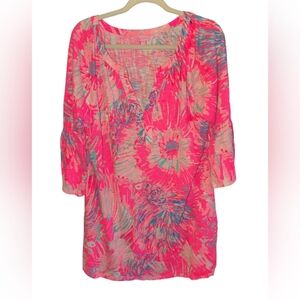 Lilly Pulitzer Del Lago Tunic Neon Hot Pink Print Dress XL